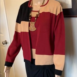 Color block cardigan sweater/shell 2 piece